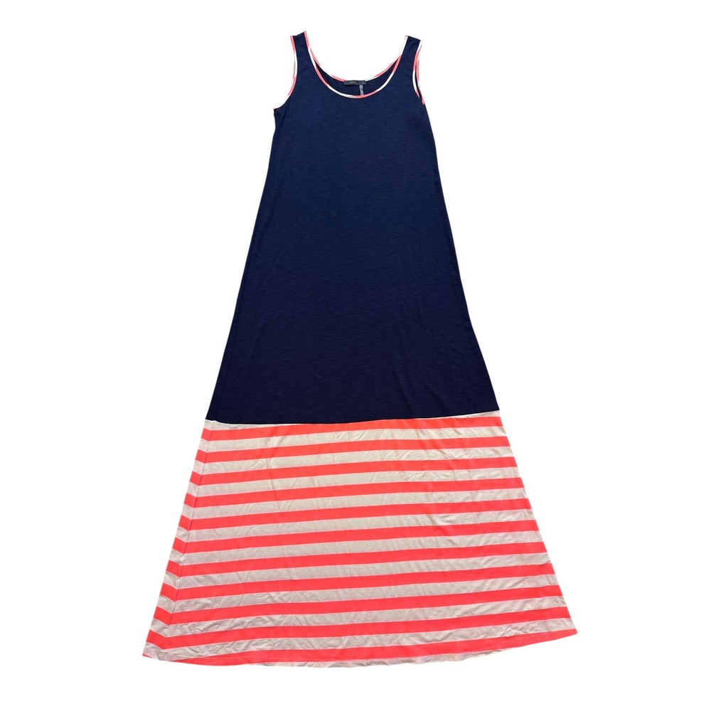 THML Navy Blue Coral Striped Colorblock Sleeveless Maxi‎ Dress TM2677 Large